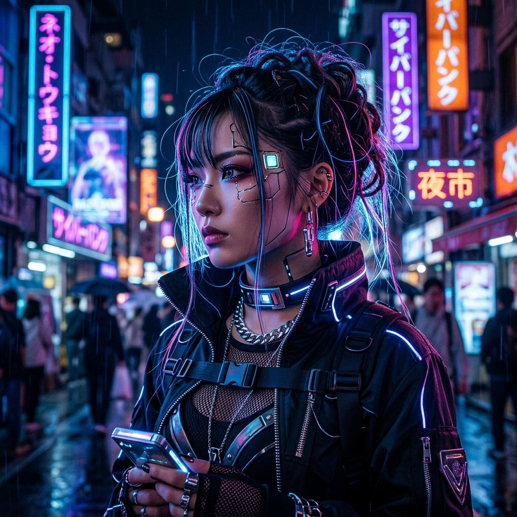 Cyberpunk Portrait with Gemini watermark